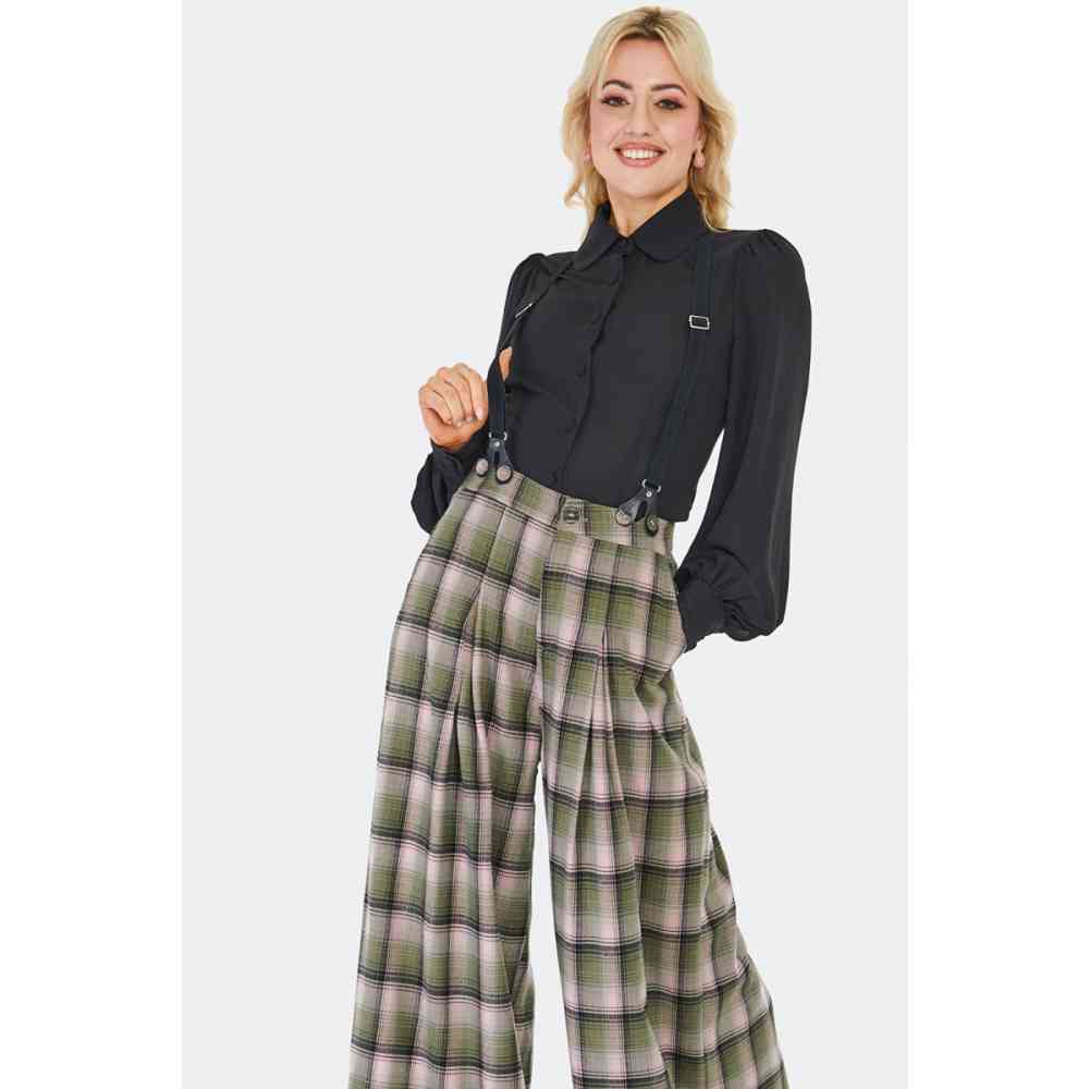 Voodoo Vixen - Plaid Wide Leg Suspender Pantalon large - Multicolore